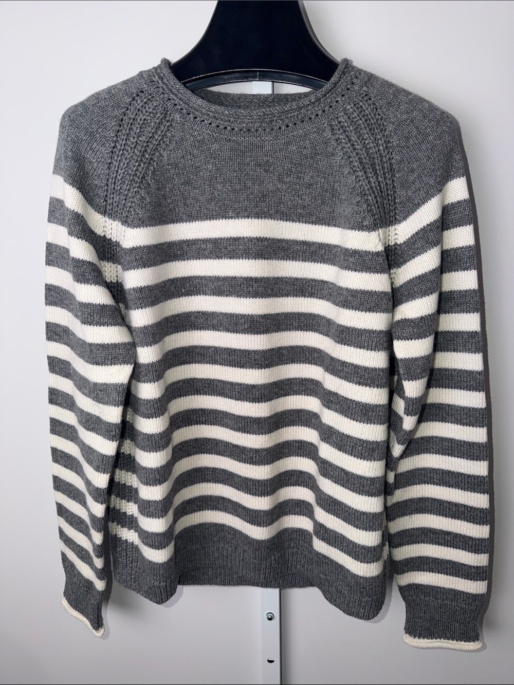 Caslon Gray & White Striped Crewneck Sweater - Casual Women's Knit